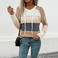 Damen lässiger Pullover mit strukturiertem Muster und Kapuze WW