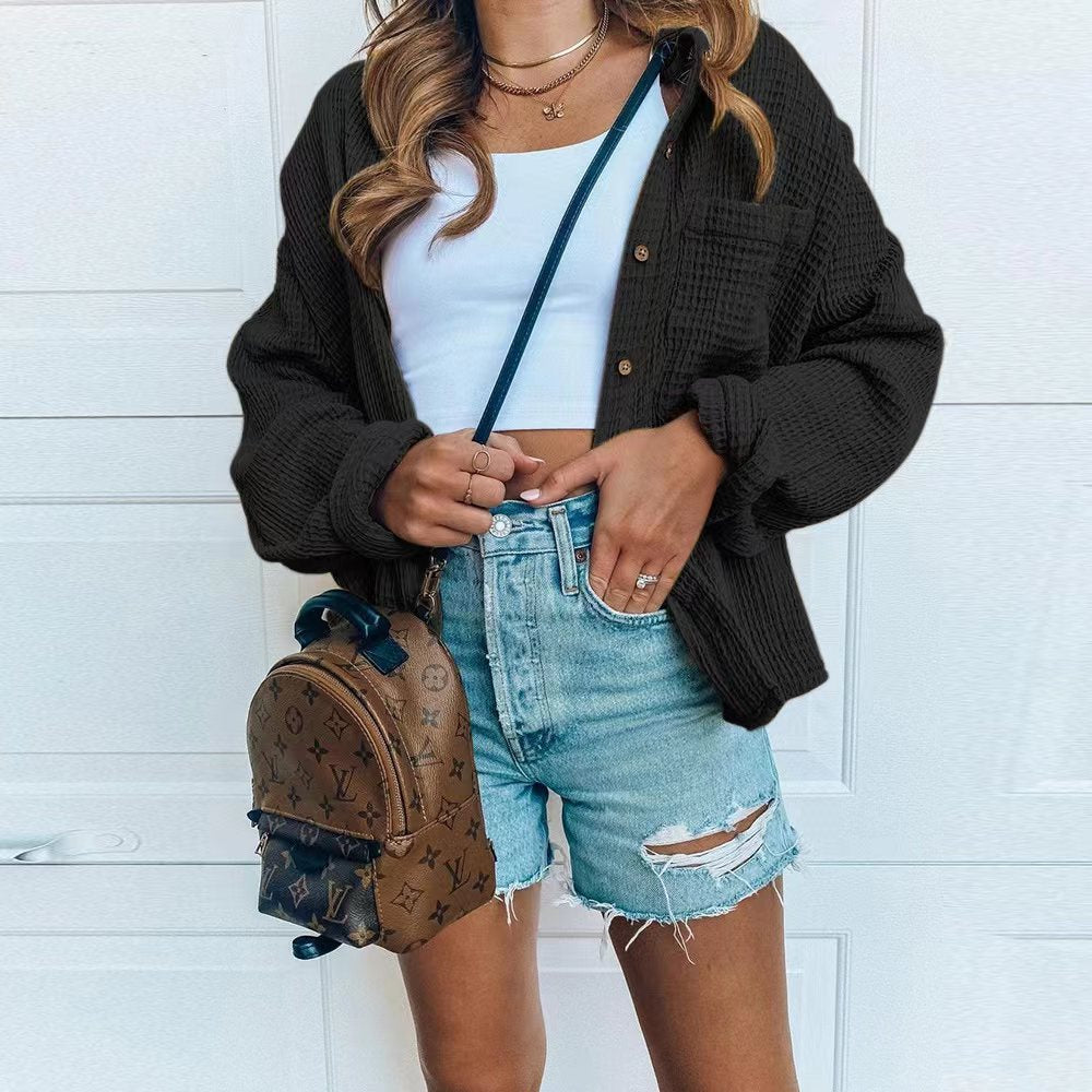 Damen Oversized Hemdjacke aus weichem Waffelstoff WW