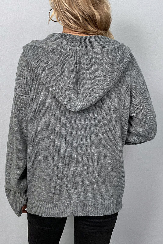 WW Kapuzen einreihiger Kordelzug Strickcardigan