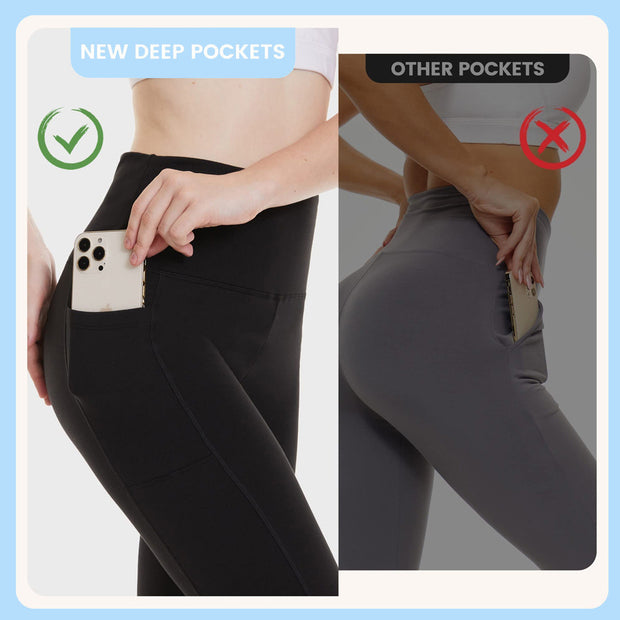 Damen Athletische Stretch-Leggings mit hoher Taille und seitlichen Taschen WW