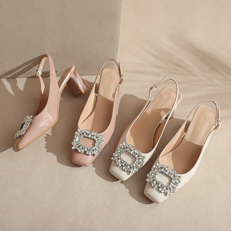 Damen Slingback Blockabsatz Pumps mit funkelnder Verzierung WW