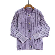 Damen Strickjacke mit strukturiertem Zopfmuster und eleganten Holzknöpfen WW