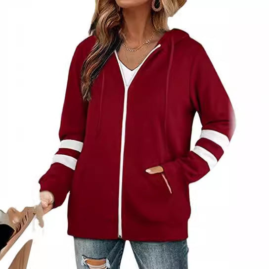 Damen sportliche Kapuzenjacke mit kontrastierenden Streifen WW