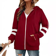 Damen sportliche Kapuzenjacke mit kontrastierenden Streifen WW