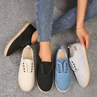 Damen Casual Espadrille Slip-Ons mit stylischem distressed Denim-Muster WW