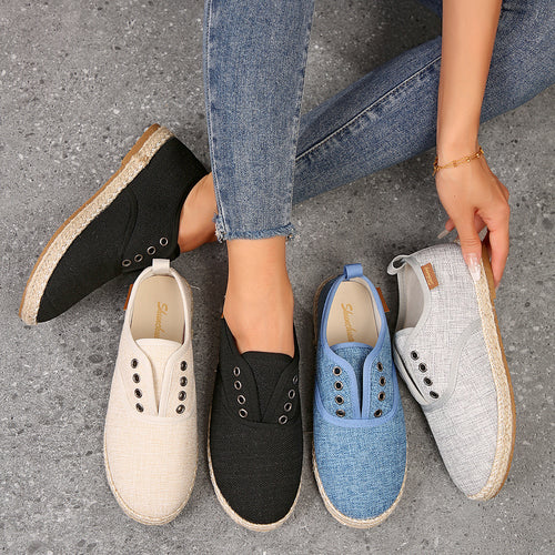 Damen Casual Espadrille Slip-Ons mit stylischem distressed Denim-Muster WW