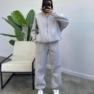 Damen bequemer und stilvoller Zip-Hoodie mit passenden Jogginghosen WW