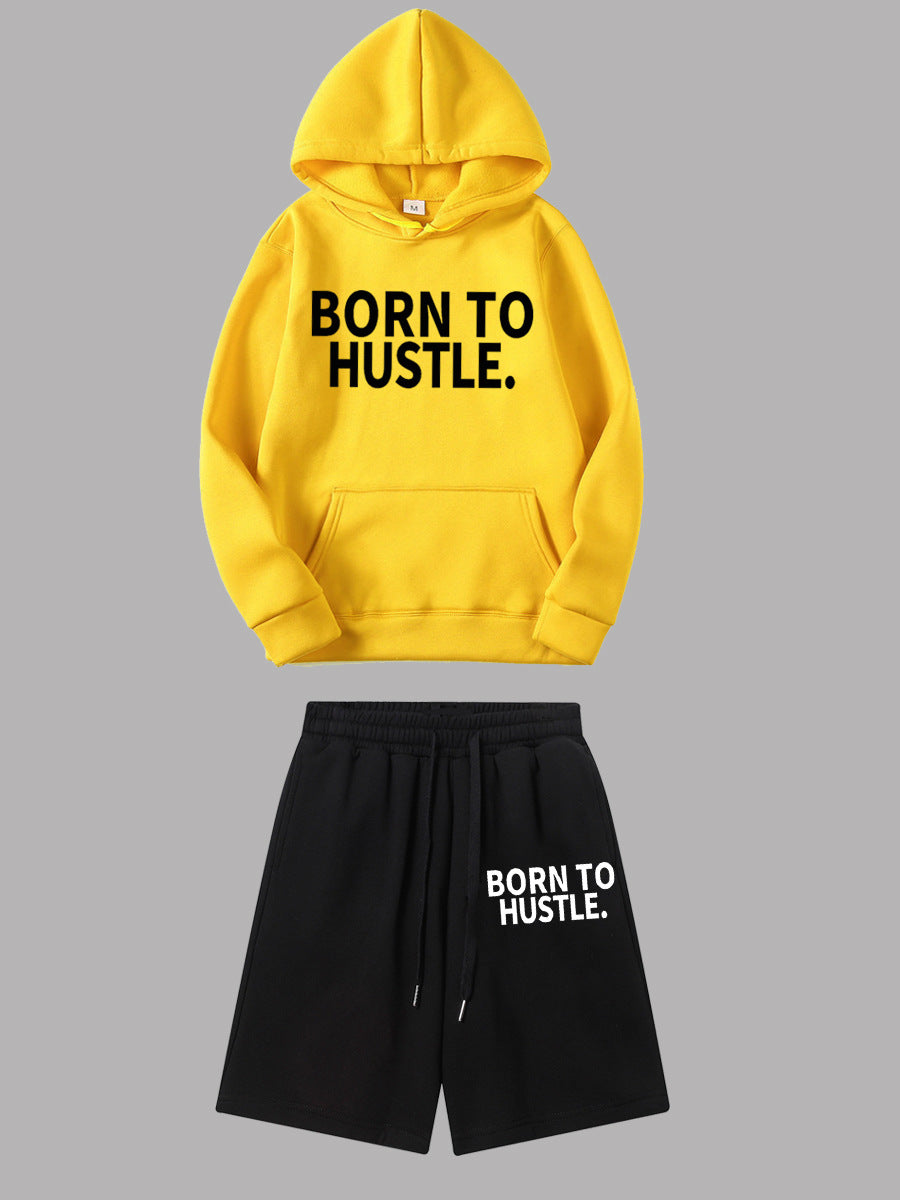 Damen Sportliches Hoodie und Shorts Set mit motivierendem Schriftzug WW