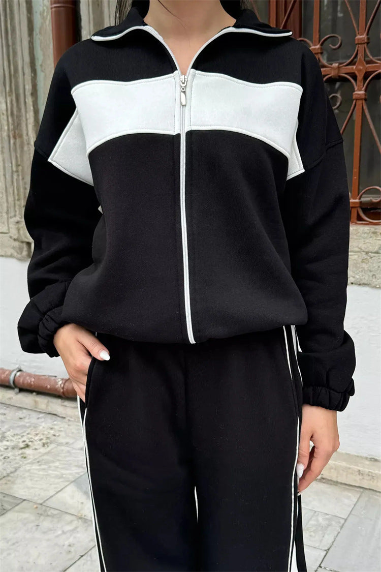 Damen Sportlicher Fleece-Loungewear-Anzug mit Reißverschluss WW