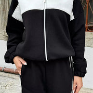 Damen Sportlicher Fleece-Loungewear-Anzug mit Reißverschluss WW