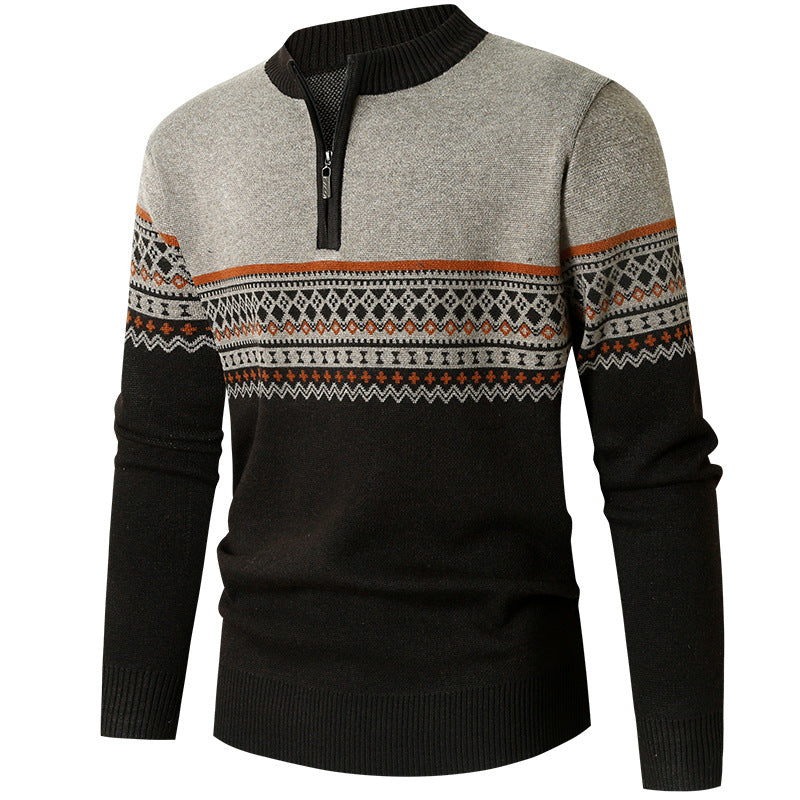 Herren Pullover mit modernem Reißverschluss und geometrischem Muster WW