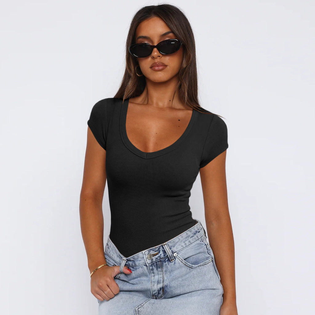 Damen Body mit tiefem V-Ausschnitt und figurbetonter Passform WW