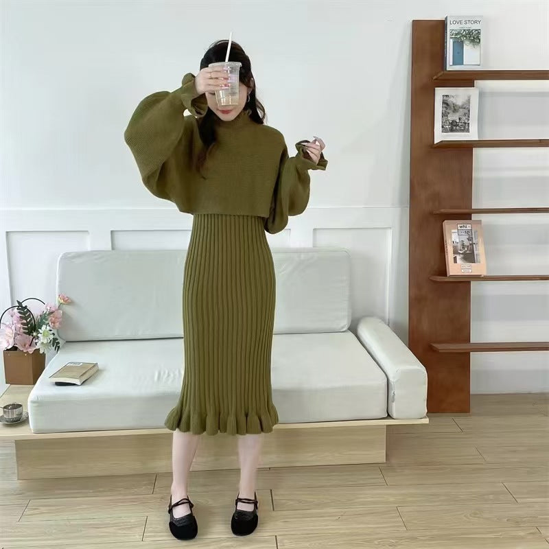 Damen Strickkleid mit hochgeschlossenem Kragen und Rippstruktur WW