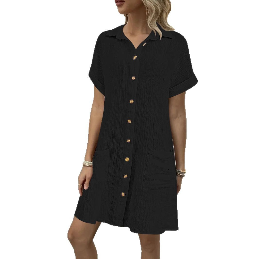 Damen Knielanges Hemdblusenkleid mit knopfbarem Design und praktischen Taschen WW