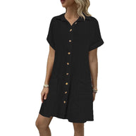 Damen Knielanges Hemdblusenkleid mit knopfbarem Design und praktischen Taschen WW