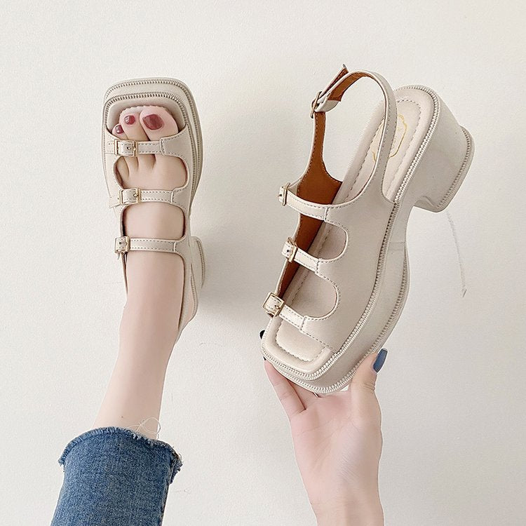 Damen Plateau-Sandalen mit verstellbaren Riemen und modischem Blockabsatz W&W Mode