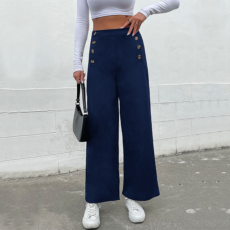 Damen Weite Hose mit dekorativen Knöpfen WW