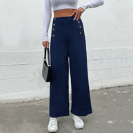 Damen Weite Hose mit dekorativen Knöpfen WW