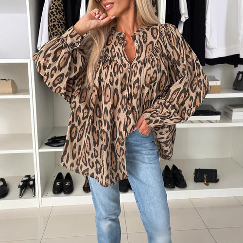 Damen Bluse mit voluminösen Ärmeln und luxuriösem Leo-Print WW