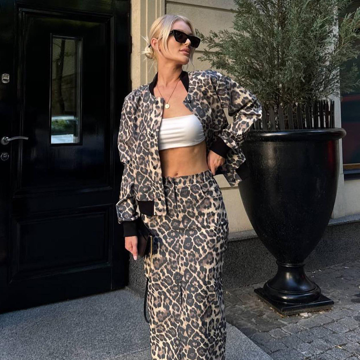 Damen sportliche Bomberjacke und Midirock Set WW