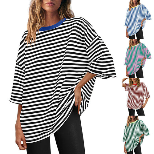 Damen Übergrößen T-Shirt mit Streifenmuster W&W Mode