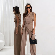 Damen eleganter Jumpsuit mit Drapé-Details und weitem Bein WW