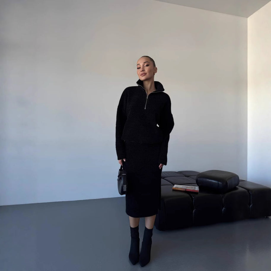 Damen Sportlicher Strickpullover mit kurzem Reißverschluss WW