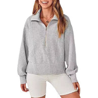 Damen sportlicher Fleece-Pullover mit Reißverschluss und lässigem Schnitt WW