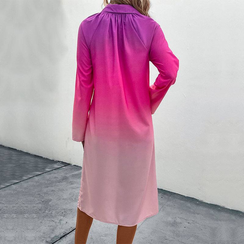 Damen Midi-Kleid mit modernem Farbverlauf und elegantem Hemdkragen W&W Mode