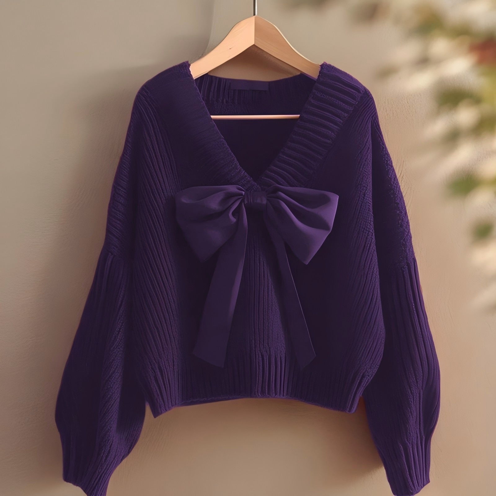 Damen Strickpullover mit V-Ausschnitt und dekorativem Schleifenakzent WW
