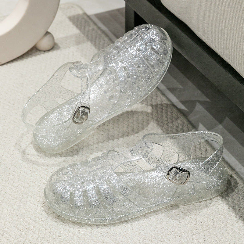 Damen Glitzernde Freizeit-Sandalen im Riemchen-Stil mit verstellbarem Verschluss WW