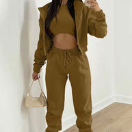 Damen sporty cropped Hoodie und Jogginghose Set WW