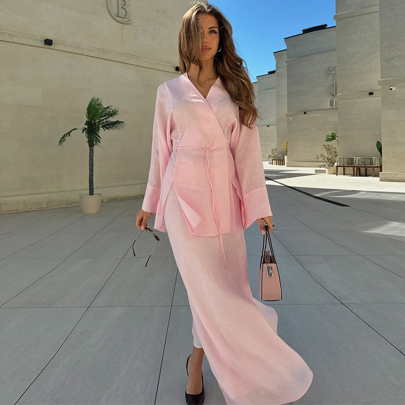 Damen elegantes Maxikleid aus satinierter Baumwolle WW