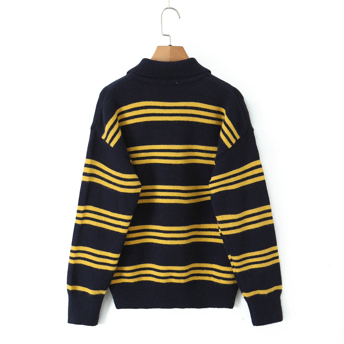 Damen gestreifter Poloshirt-Strickpullover WW