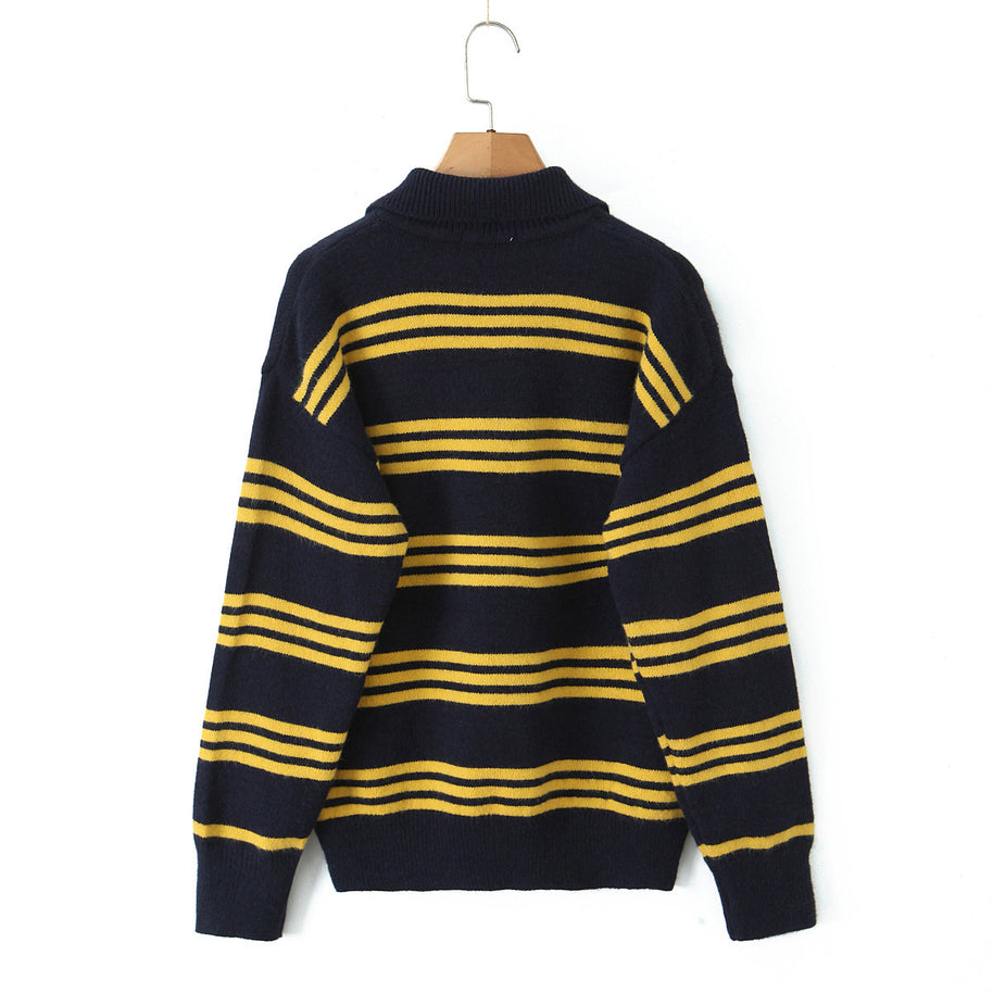 Damen gestreifter Poloshirt-Strickpullover WW