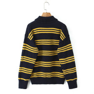 Damen gestreifter Poloshirt-Strickpullover WW