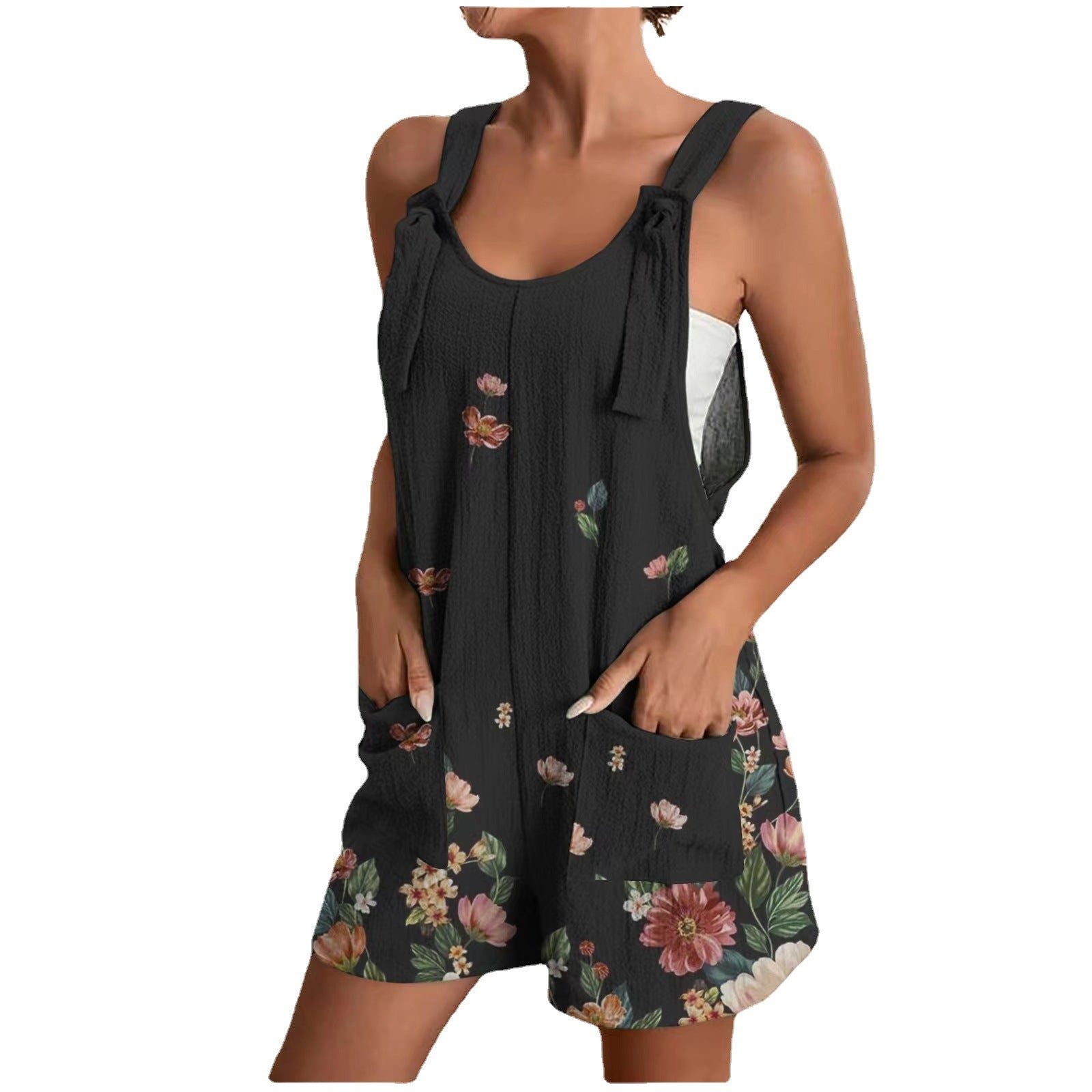 Damen luftiger Overall mit floralen Mustern und praktischen Taschen WW