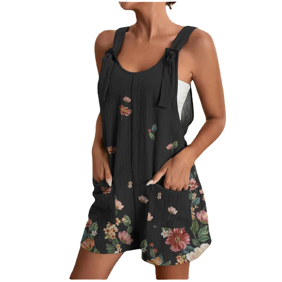 Damen luftiger Overall mit floralen Mustern und praktischen Taschen WW