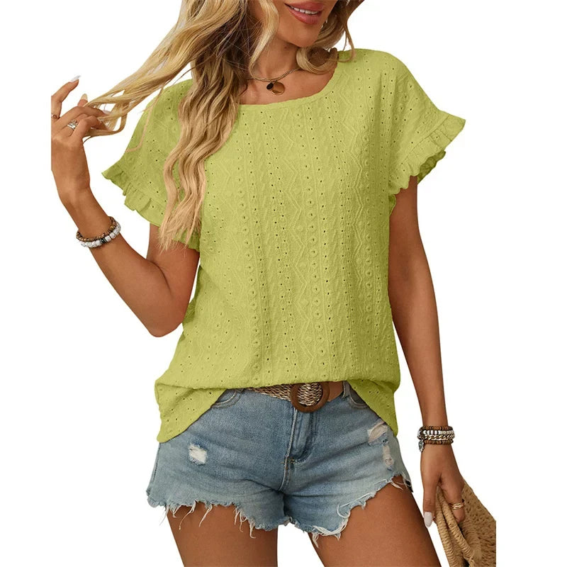 Damen Chiffonbluse mit Spitzenärmeln und feinem Lochmuster W&W Mode