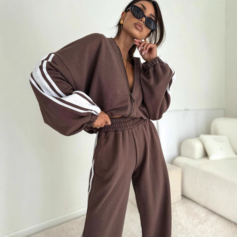 Damen Sportliches Zweiteiler-Set mit voluminösen Ärmel und elastischen Bund WW