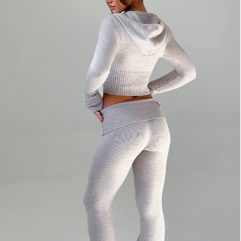 Damen Sportliches Crop-Set mit Kapuze und Zip WW