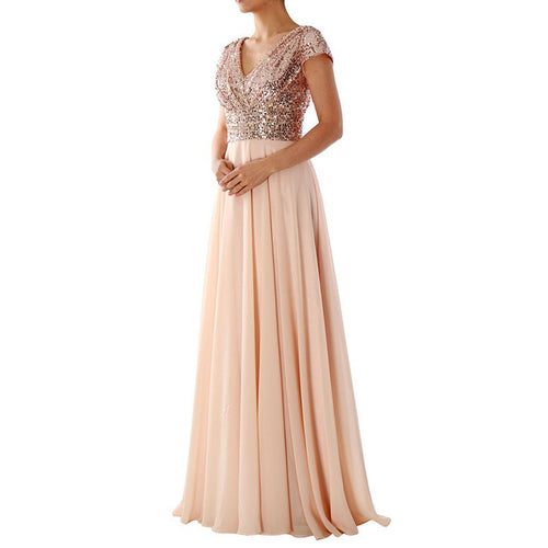 Damen Abendkleid mit funkelnden Pailletten und elegantem V-Ausschnitt WW