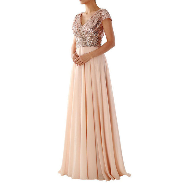 Damen Abendkleid mit funkelnden Pailletten und elegantem V-Ausschnitt WW