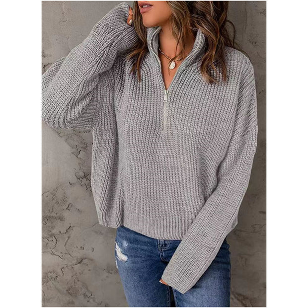 Damen Strickpullover mit kurzem Reißverschluss WW