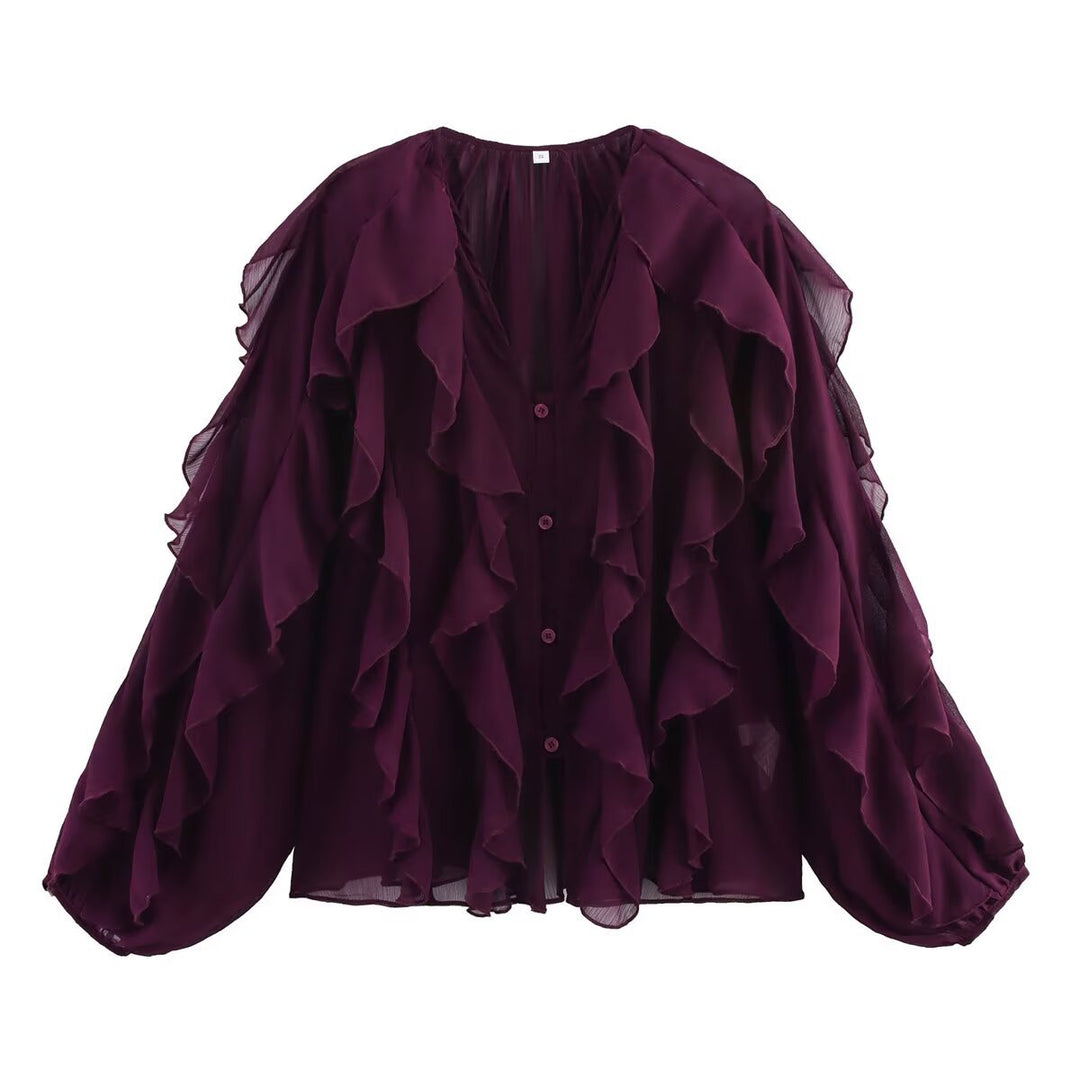 Damen Bluse mit voluminösen Rüschendetails und elegantem Schnitt W&W Mode