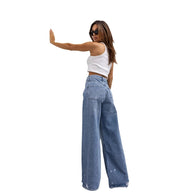 Damen weite High-Waist Jeans mit Distressed-Details WW