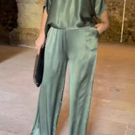 WW | Einfarbiger, seidiger V-Ausschnitt lässiger Anzug