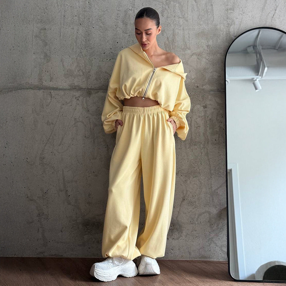 Damen Sportlicher Cropped-Trainingsanzug mit Reißverschluss WW