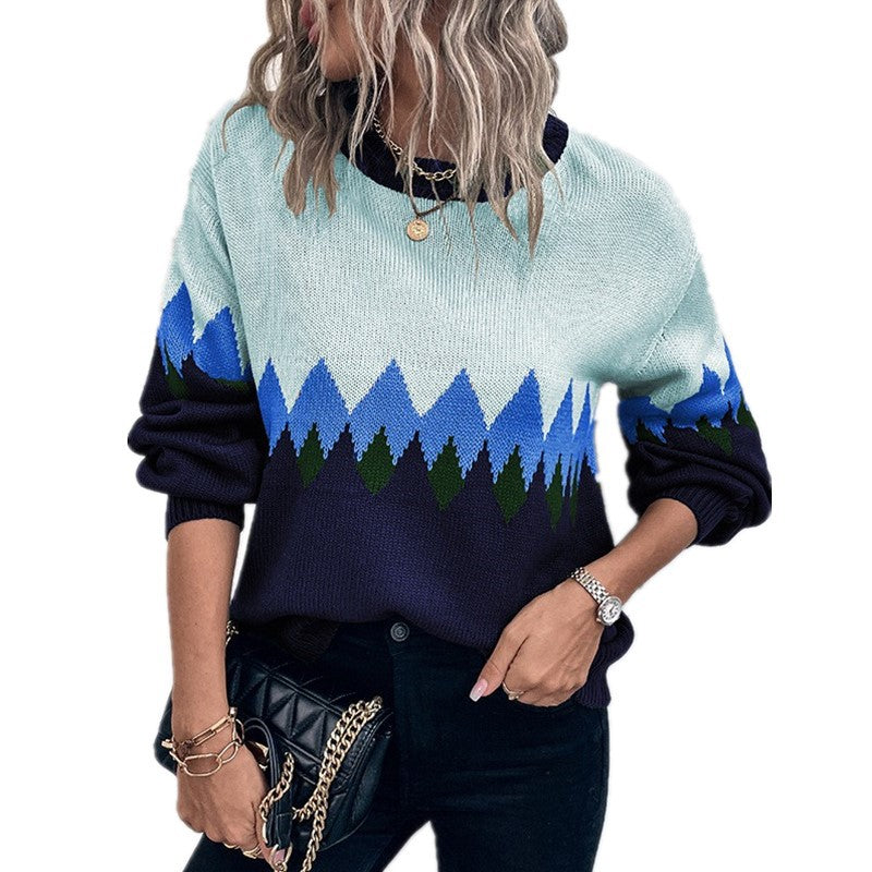 Damen Pullover mit trendigem Bergmotiv und komfortablem Rundhalsausschnitt WW