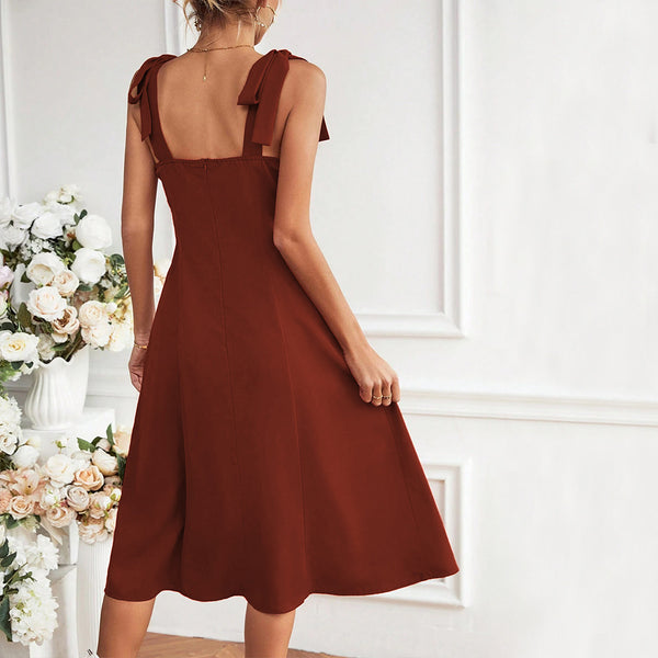 Damen elegantes Midikleid mit raffinierten Bindebändern W&W